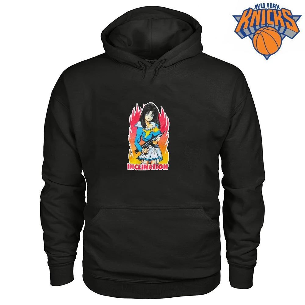 Inclination Anime Girl With Weapon On Fire Graphic Shirt