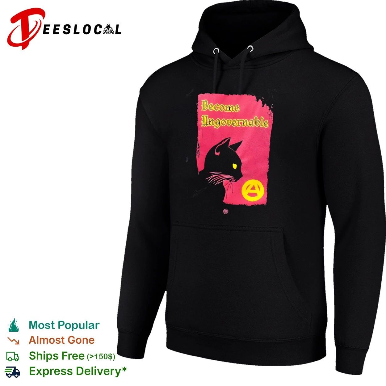 Become Ungovernable Black Cat Anarchy Symbol T-shirt