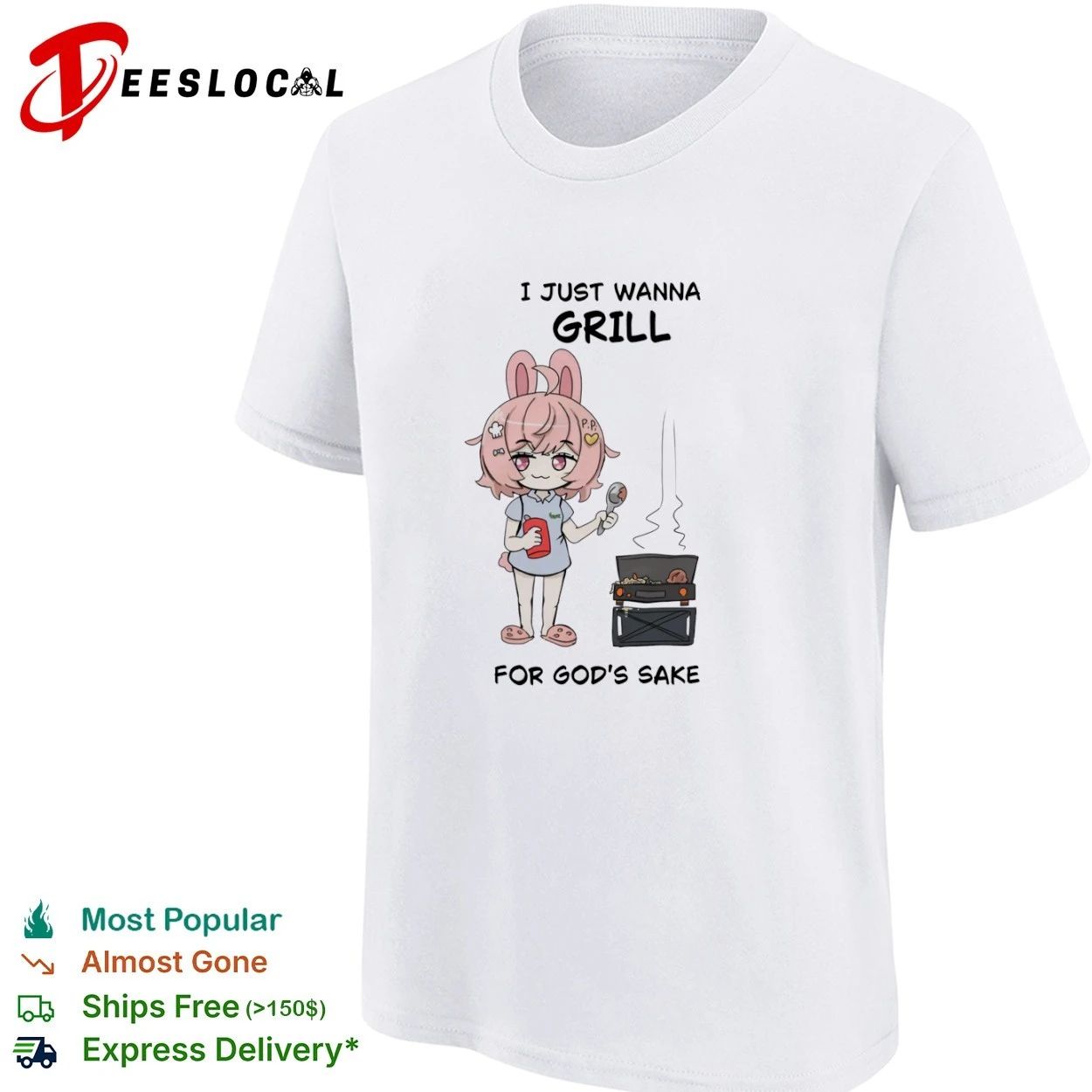 I Just Wanna Grill for God’s Sake Anime Bunny Girl T-shirt