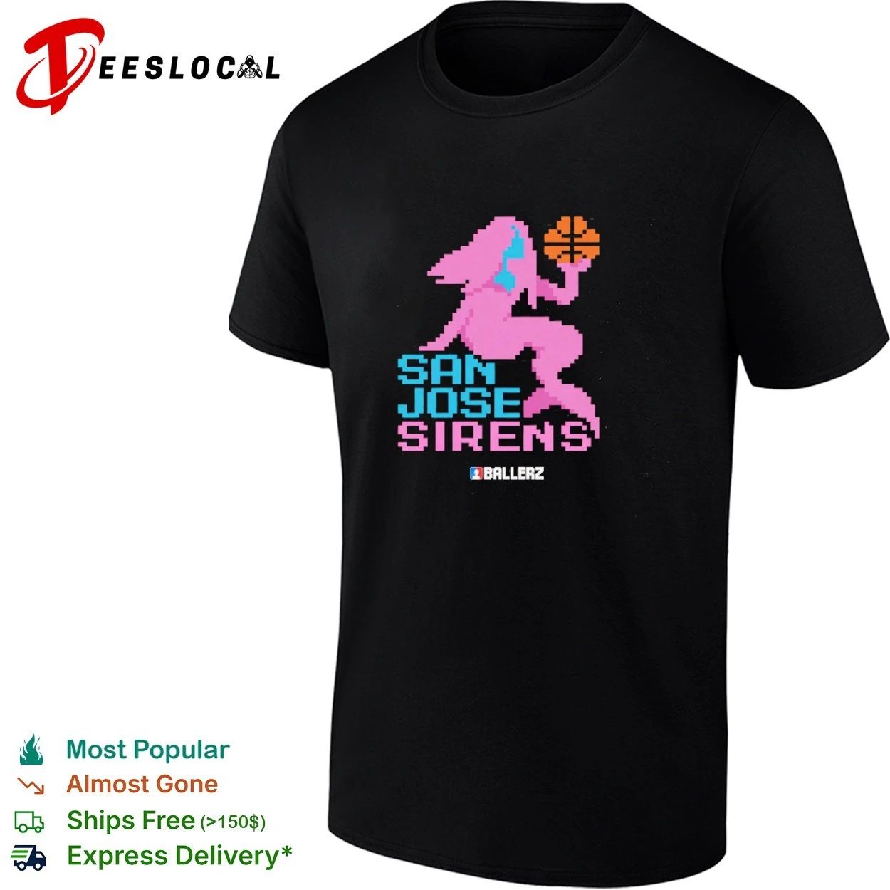 San Jose Sirens Ballerz basketball pixel art T-shirt