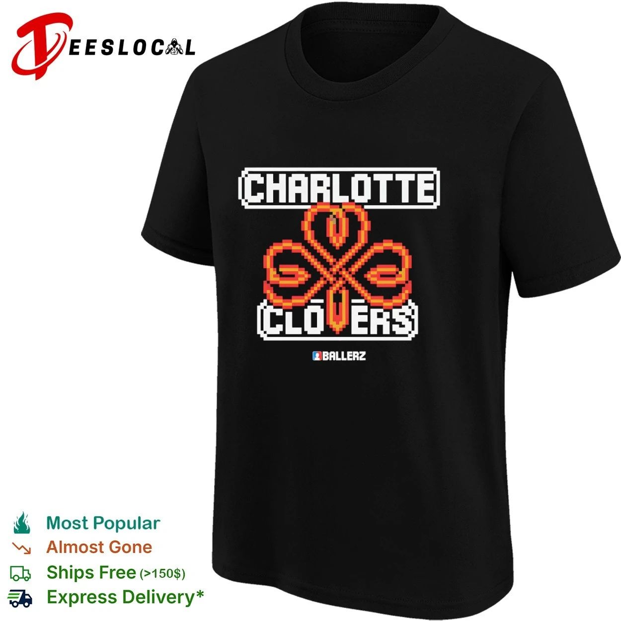 Charlotte Clovers Ballerz basketball pixel art T-shirt