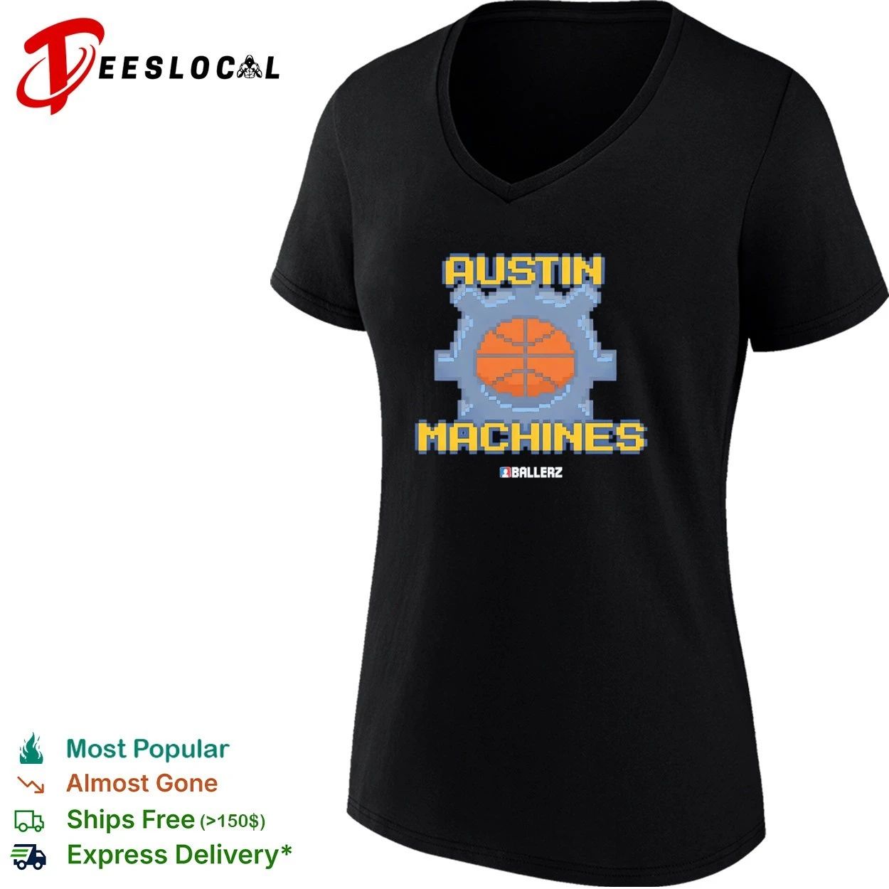 Austin Machines Ballerz basketball pixel art T-shirt