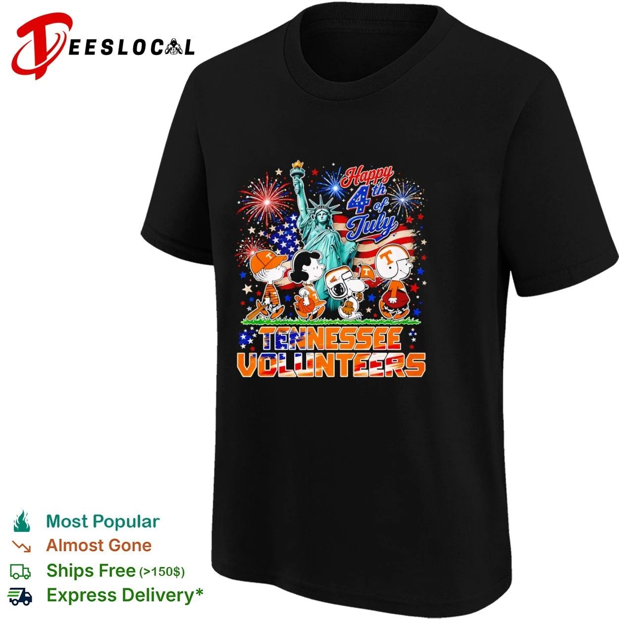 Peanuts Characters Happy 4th of July Tennessee Volunteers T-shirt