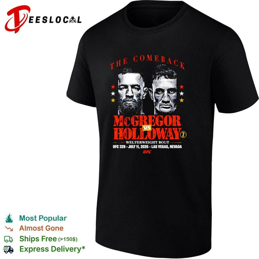The Comeback McGregor vs Holloway Welterweight Bout UFC 329 July 11 2026 Las Vegas Nevada T-shirt