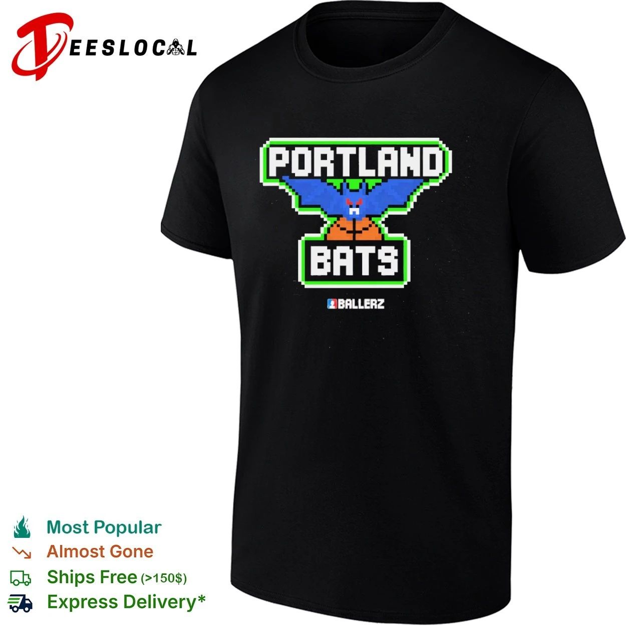 Portland Bats Ballerz Basketball Pixel Art T-shirt