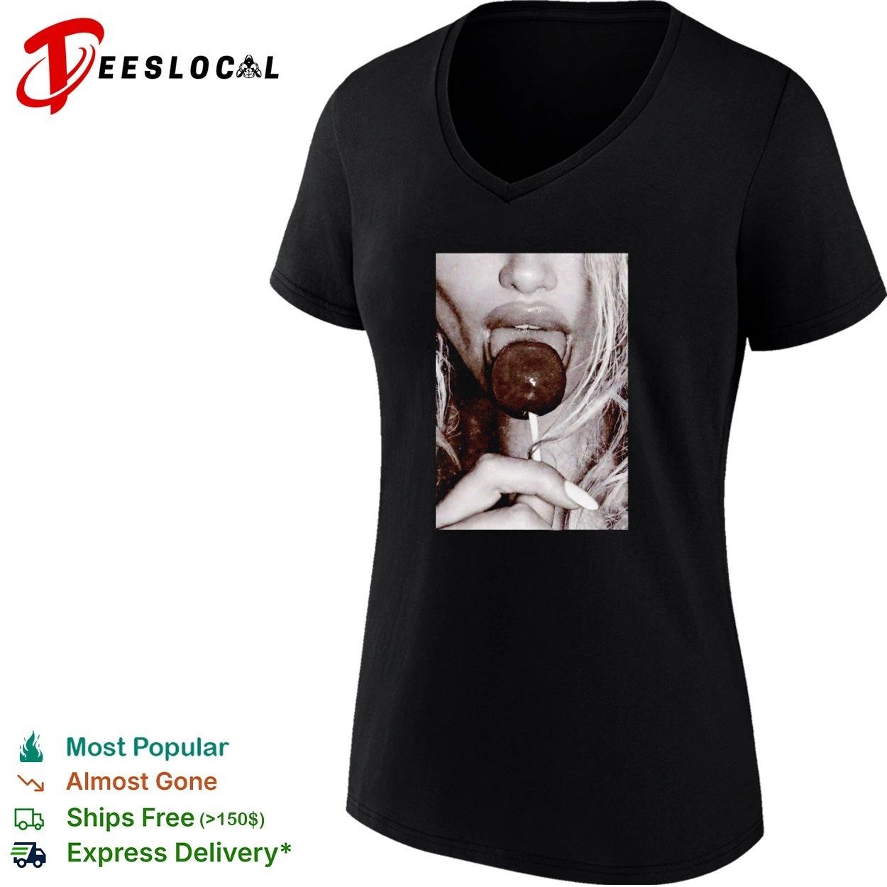 Woman Licking Lollipop black and white T-shirt