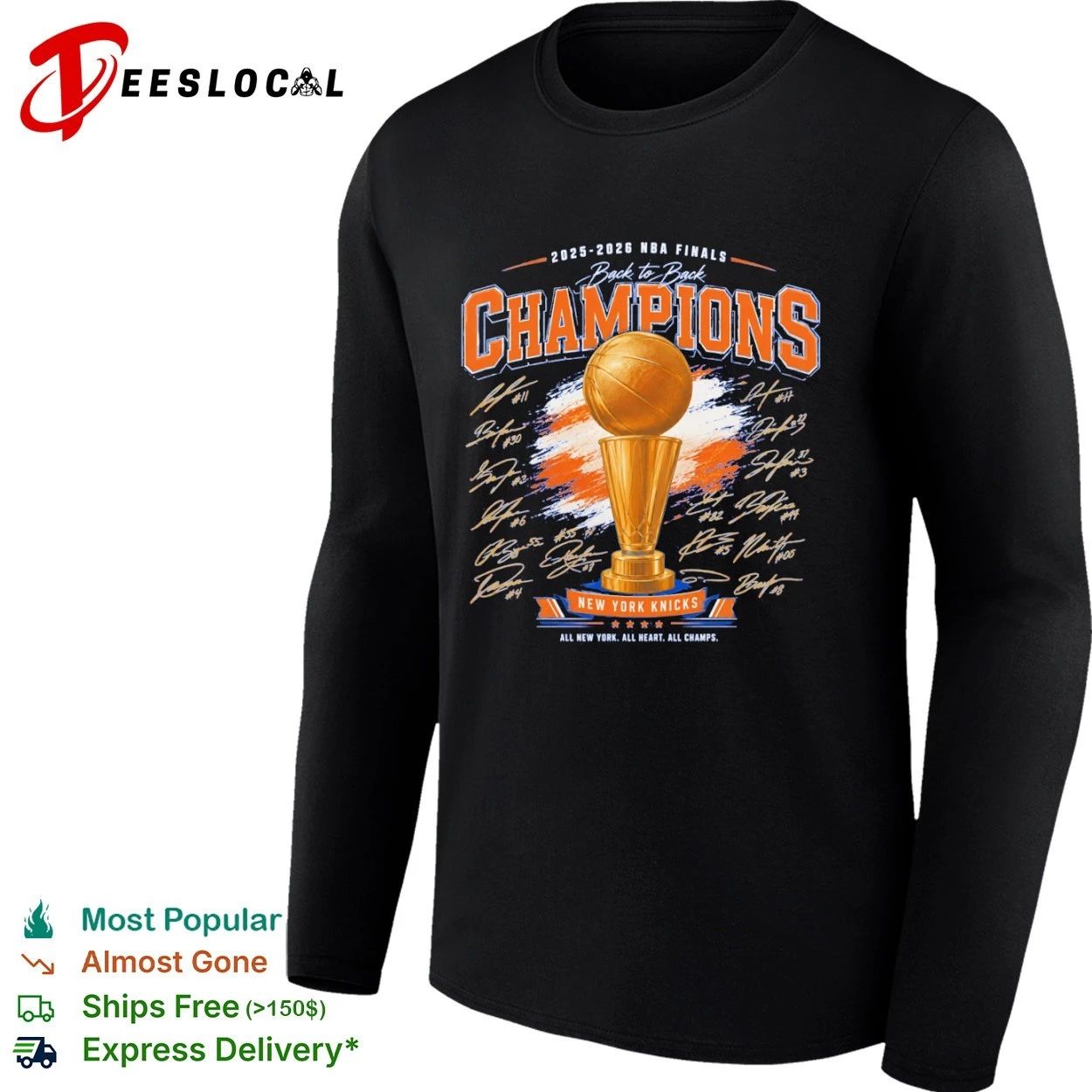 2025-2026 NBA Finals Back to Back Champions NY Knicks Trophy Signature Art T-shirt
