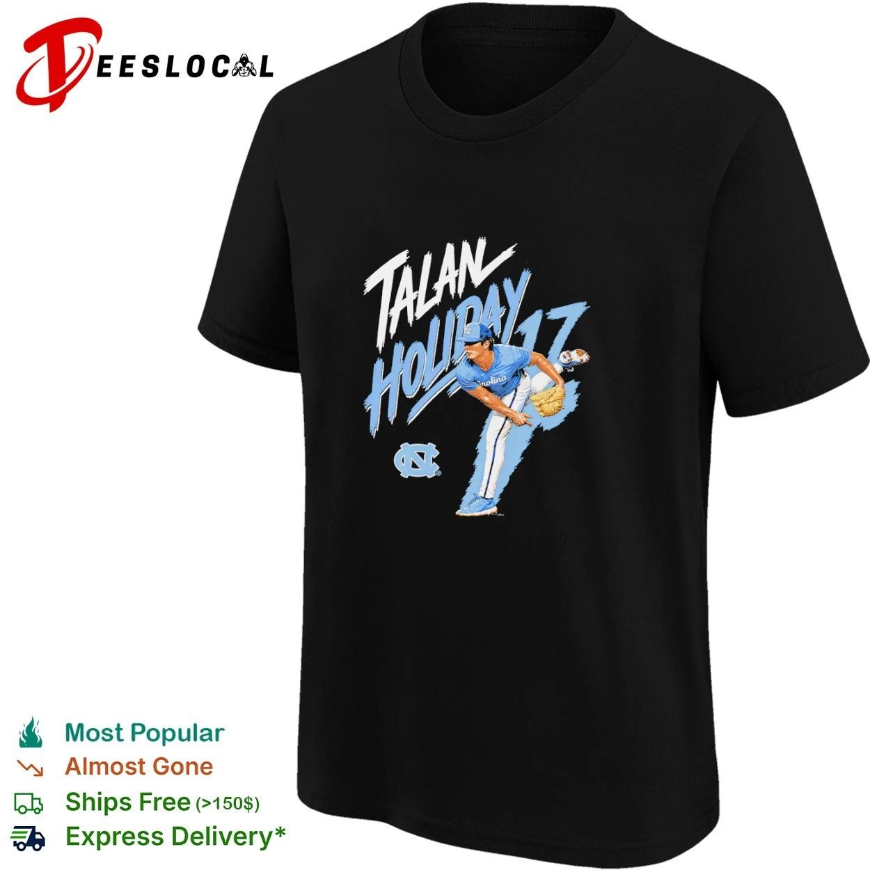 Talan Holliday 17 North Carolina Tar Heels Baseball T-shirt