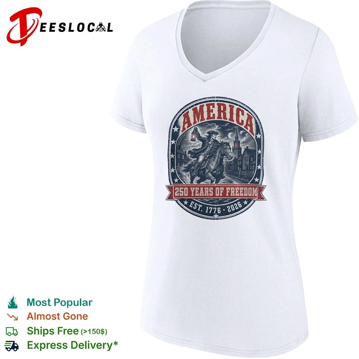 America Paul Revere Midnight Ride 250 Years of Freedom Est 1776 2026 T-shirt