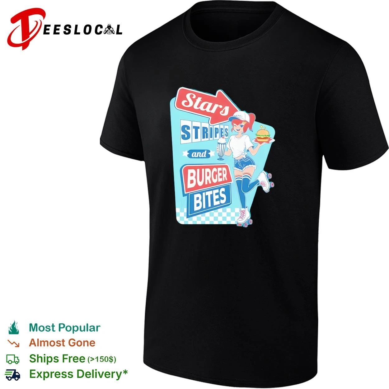Stars Stripes and Burger Bites retro diner T-shirt