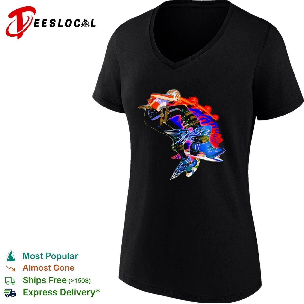 Anime Girl with Winged Boots and Belted Pants T-shirt