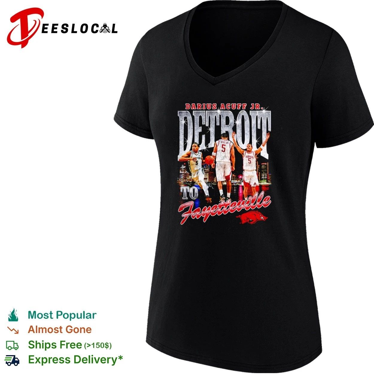 Darius Acuff Jr Detroit to Fayetteville Arkansas Razorbacks T-shirt