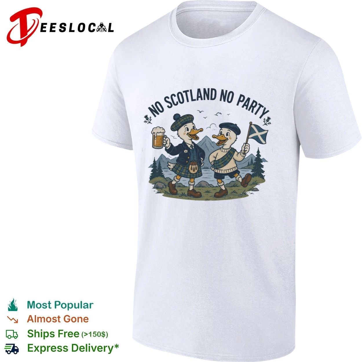 No Scotland No Party Funny Duck Scottish Pride T-shirt