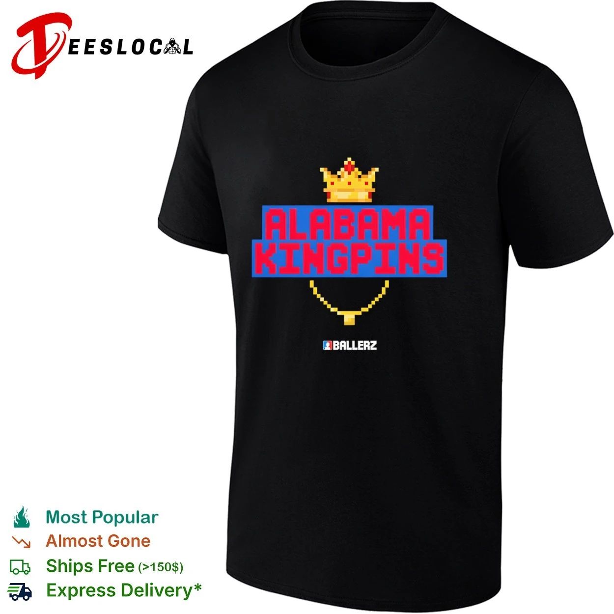 Alabama Kingpins Ballerz Pixel Art Crown T-shirt