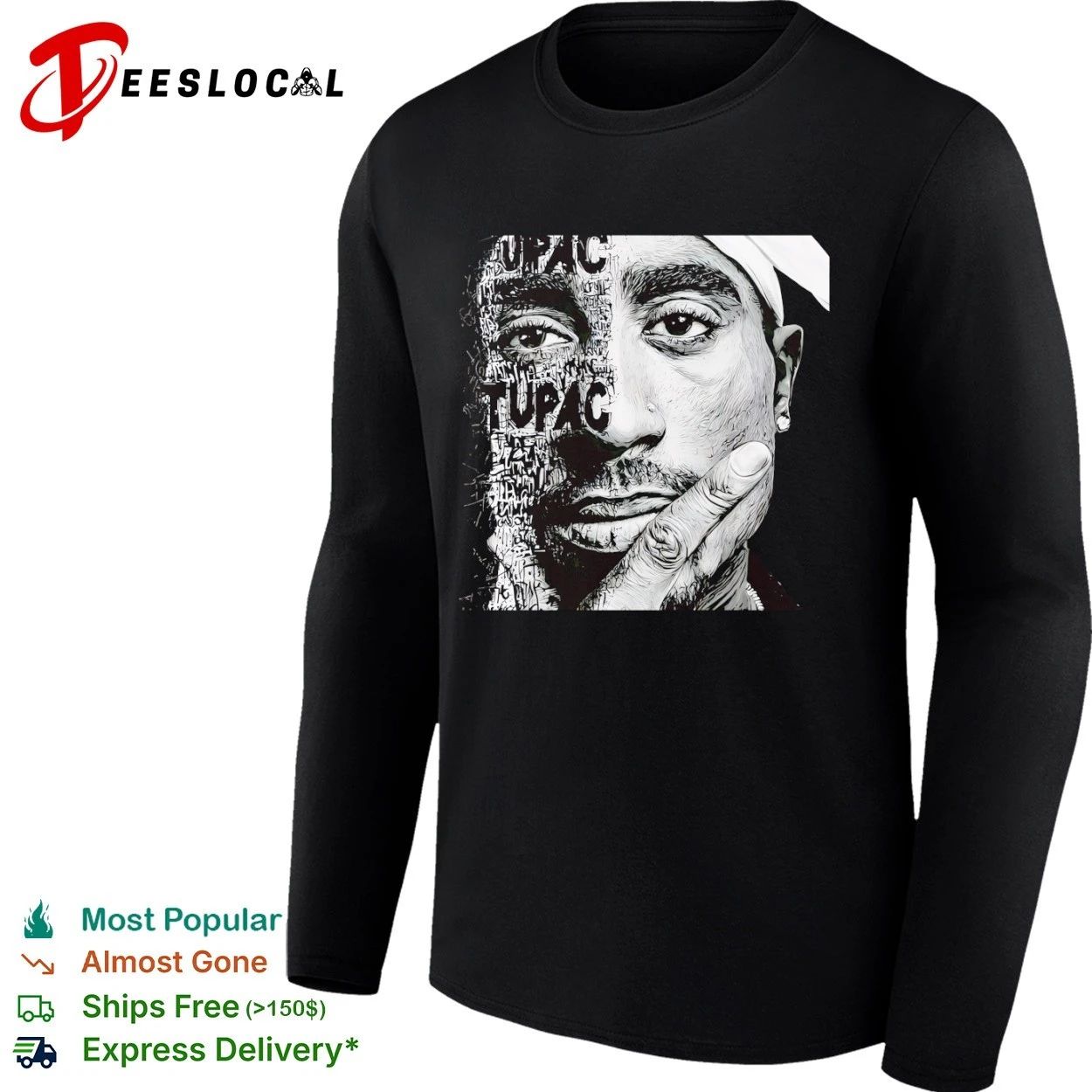 Tupac Shakur Portrait 2Pac Hip Hop Rap Legend T-shirt