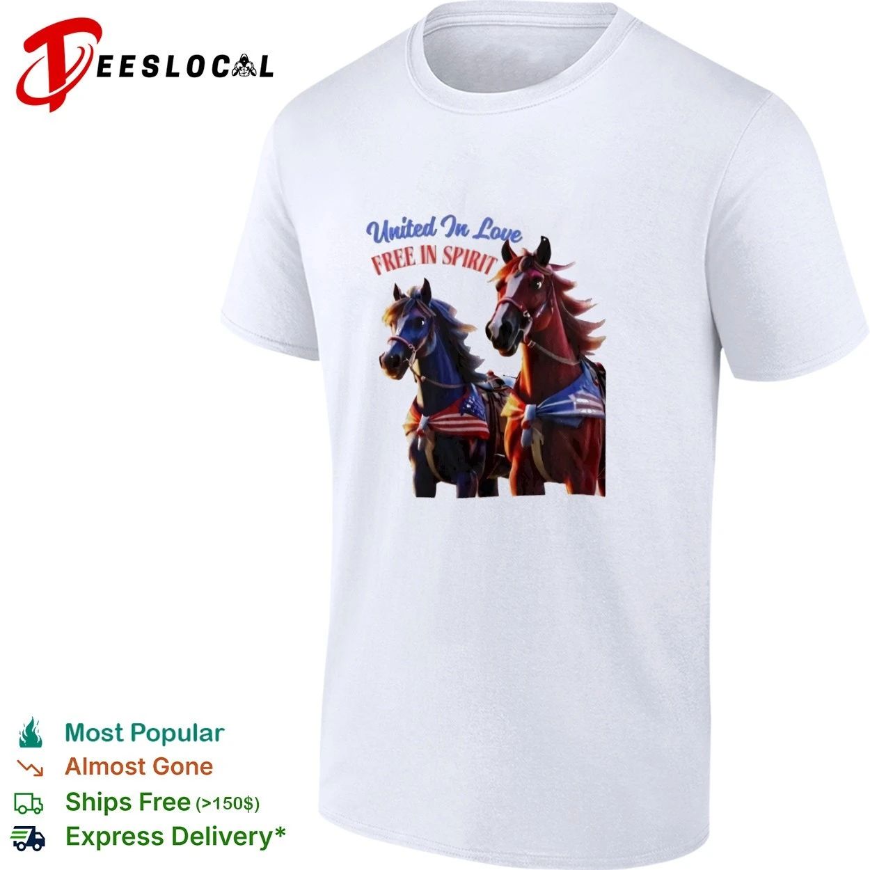United in Love Free in Spirit Horses patriotic T-shirt