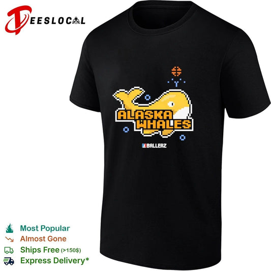 Alaska Whales Ballerz pixel art whale T-shirt