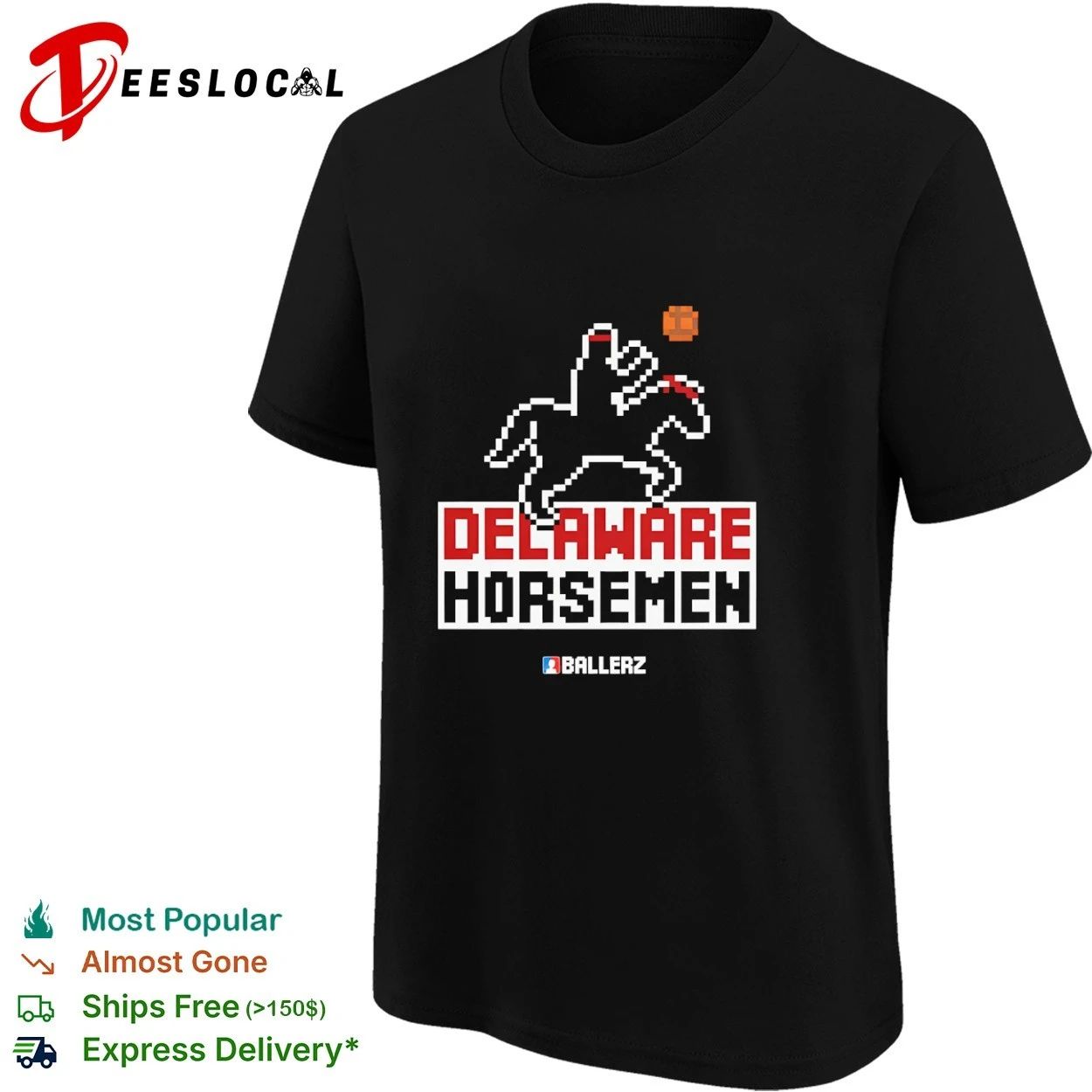 Delaware Horsemen Ballerz basketball pixel art T-shirt