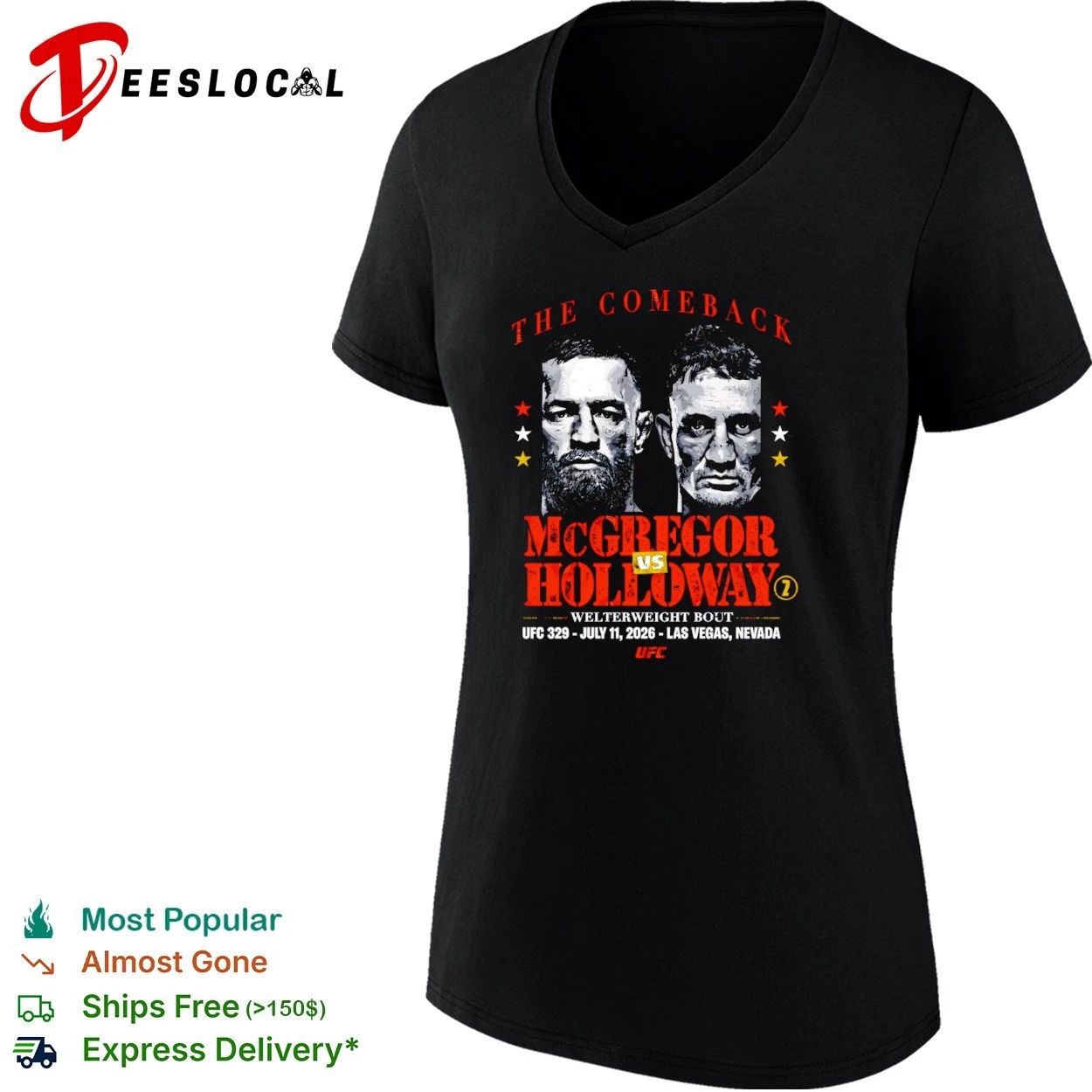 The Comeback McGregor vs Holloway Welterweight Bout UFC 329 July 11 2026 Las Vegas Nevada T-shirt