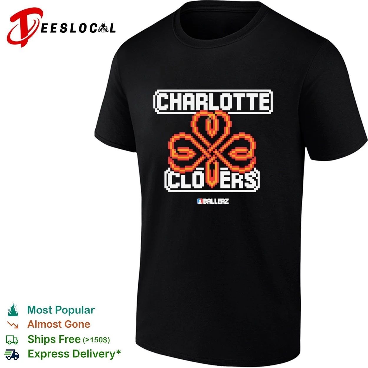 Charlotte Clovers Ballerz basketball pixel art T-shirt