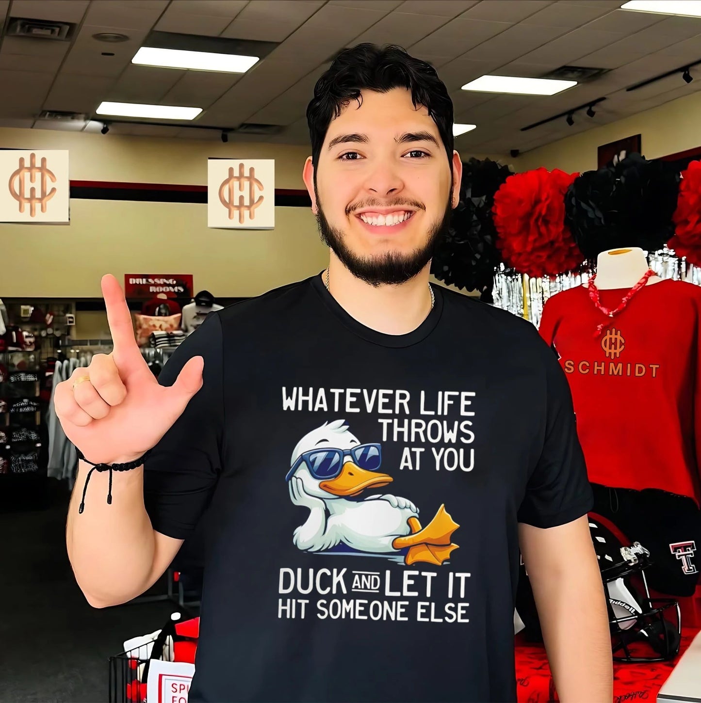 Whatever life throws at you duck and let it hit someone else cartoon duck shirt