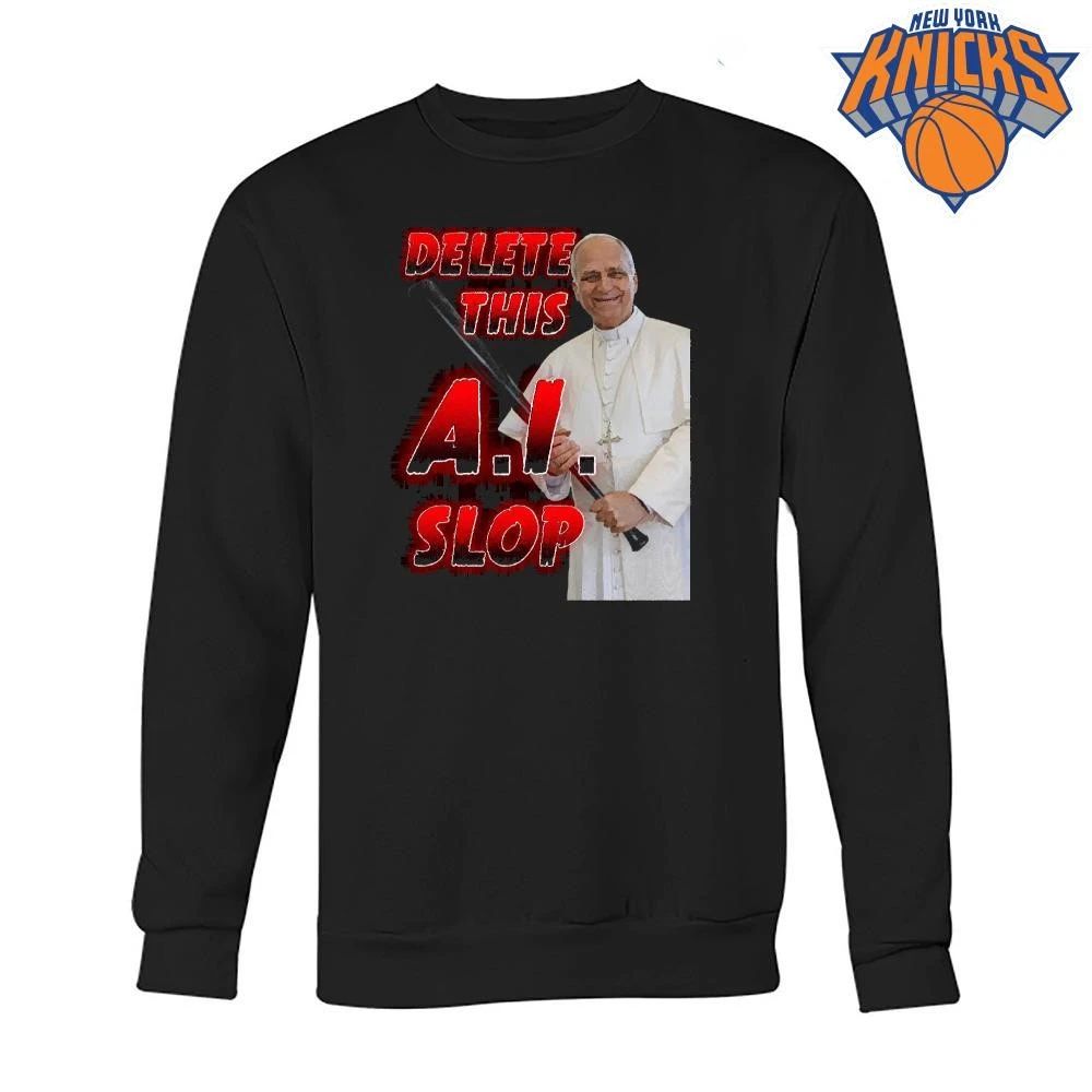 Delete This AI Slop Pope Holding Baseball Bat Funny Meme Shirt