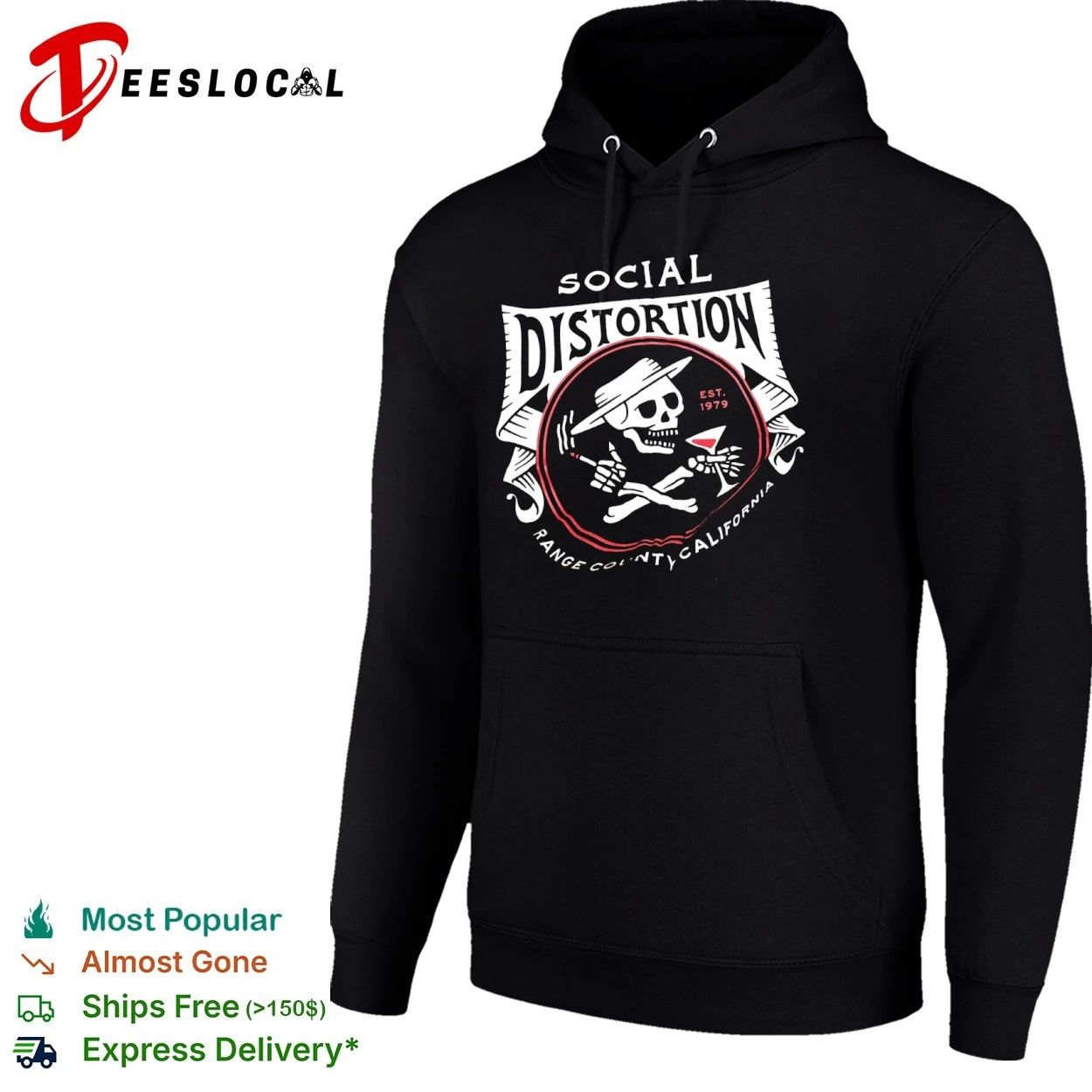Social Distortion Est 1979 Range County California Skull Martini T-shirt
