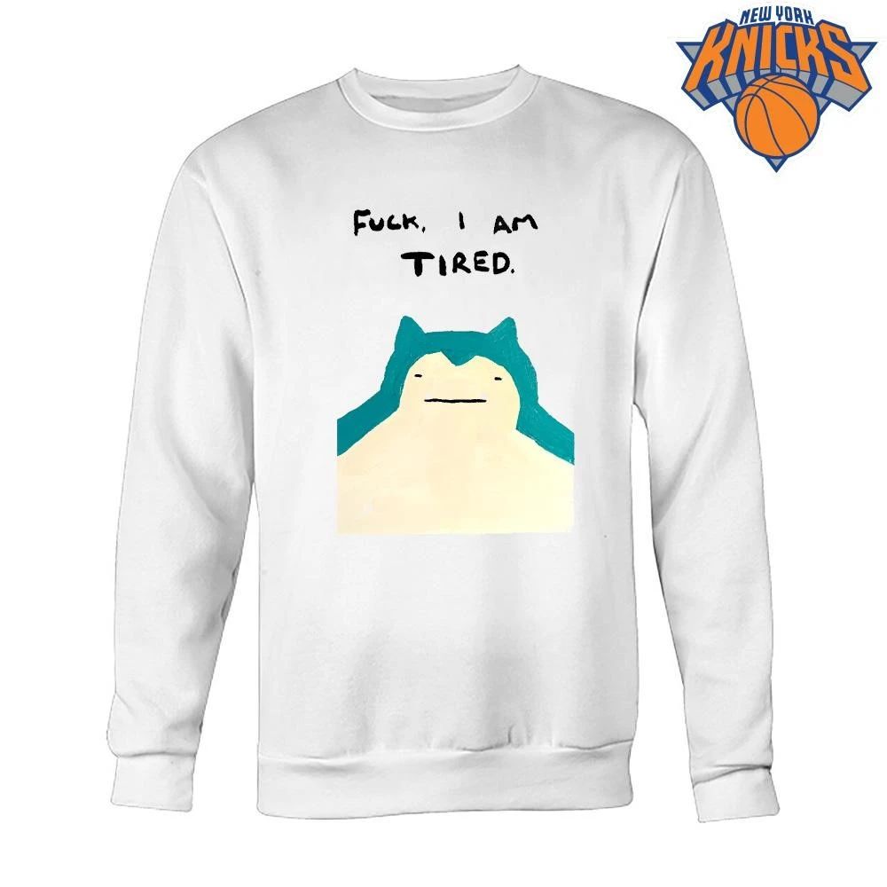 Fuck I Am Tired Snorlax Bootleg Painting Funny Meme Relatable Quirky Shirt