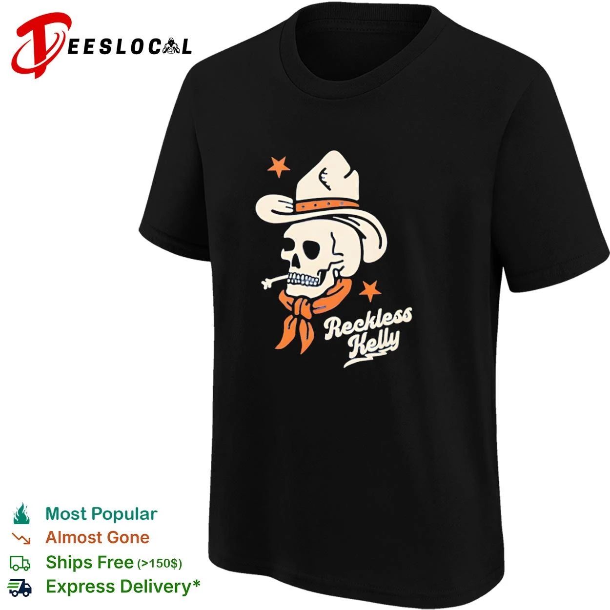Reckless Kelly Skull Cowboy country music T-shirt
