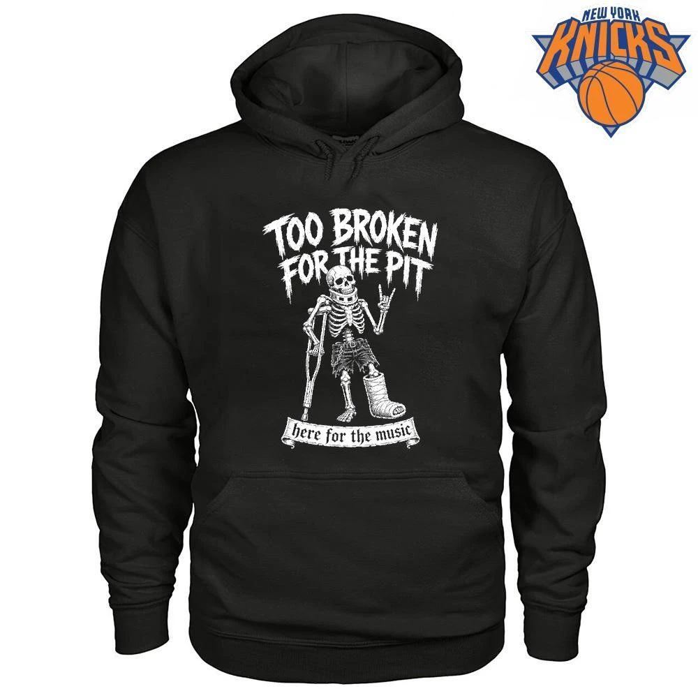 Too Broken For The Pit Skeleton On Crutches Hardcore Punk Rock Concert shirt