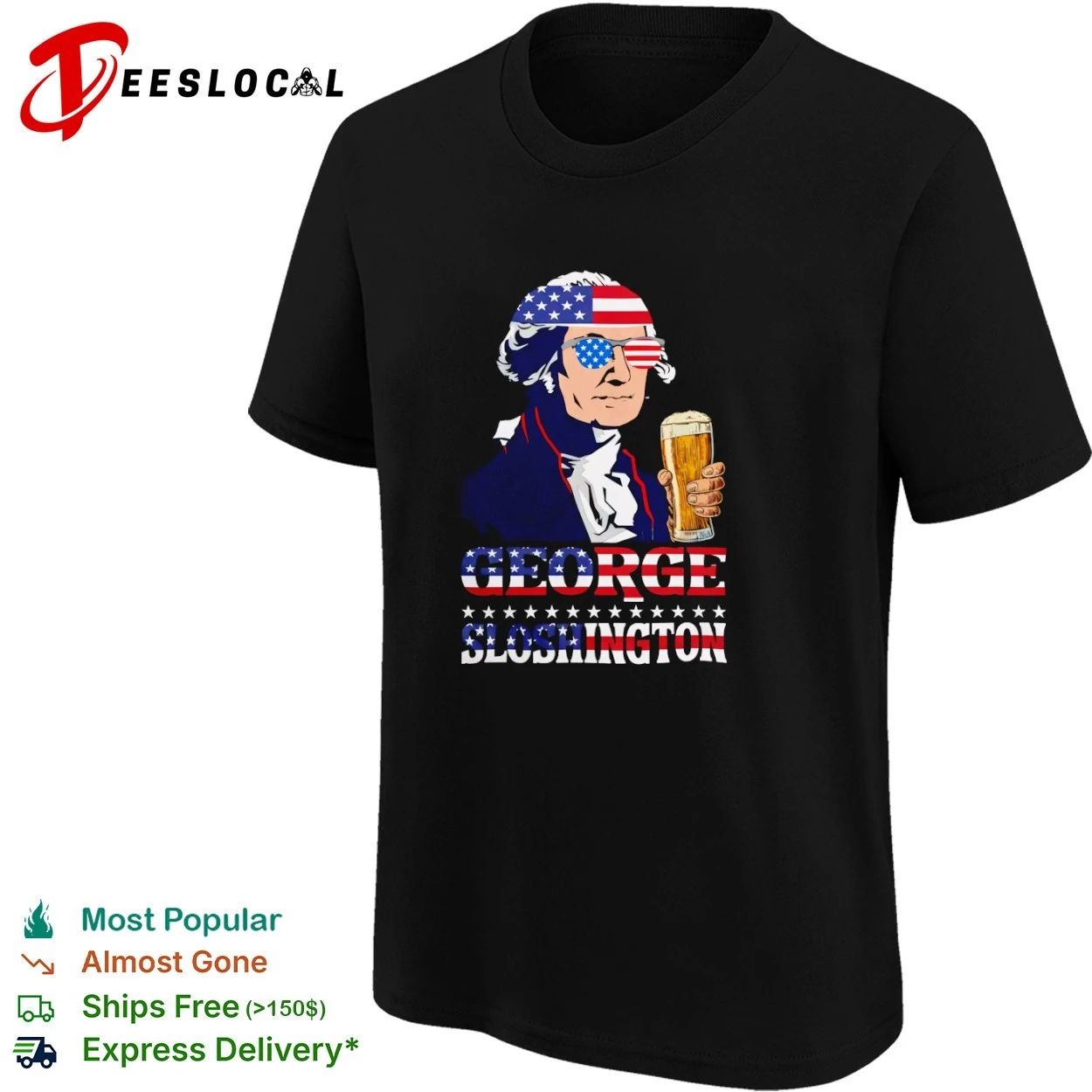 George Sloshington American Flag Sunglasses Beer T-shirt