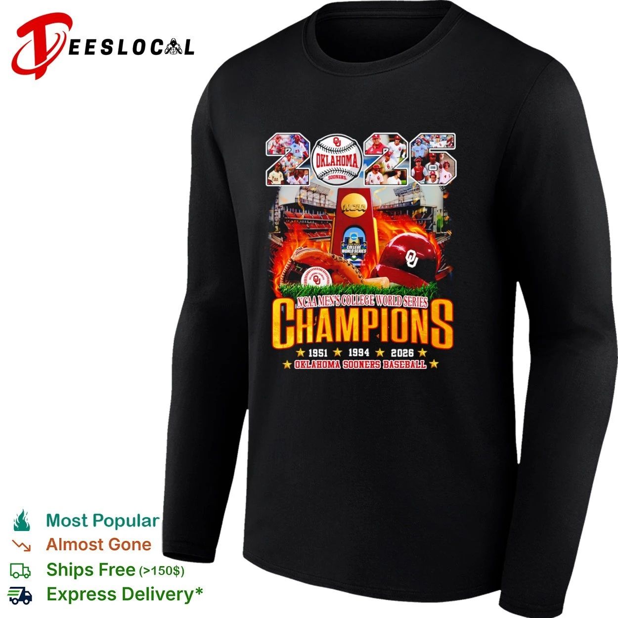 Oklahoma Sooners baseball 2026 NCAA Men’s College World Series Champions T-shirt