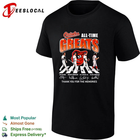 Baltimore Orioles All-Time Greats Jim Palmer Brooks Robinson Cal Ripken Jr Frank Robinson T-shirt