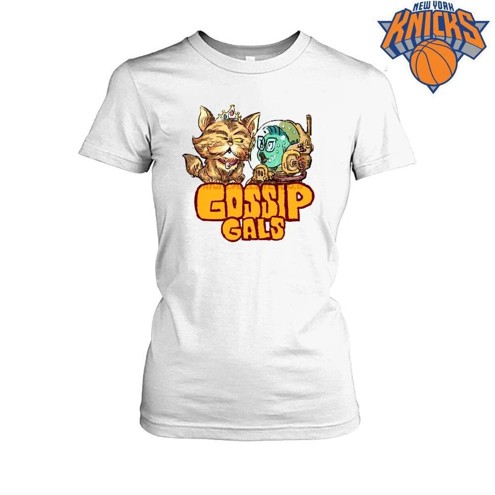 Gossip Gals Cute Royal Cat and Fish Astronaut Cartoon Illustration Graphic shirt
