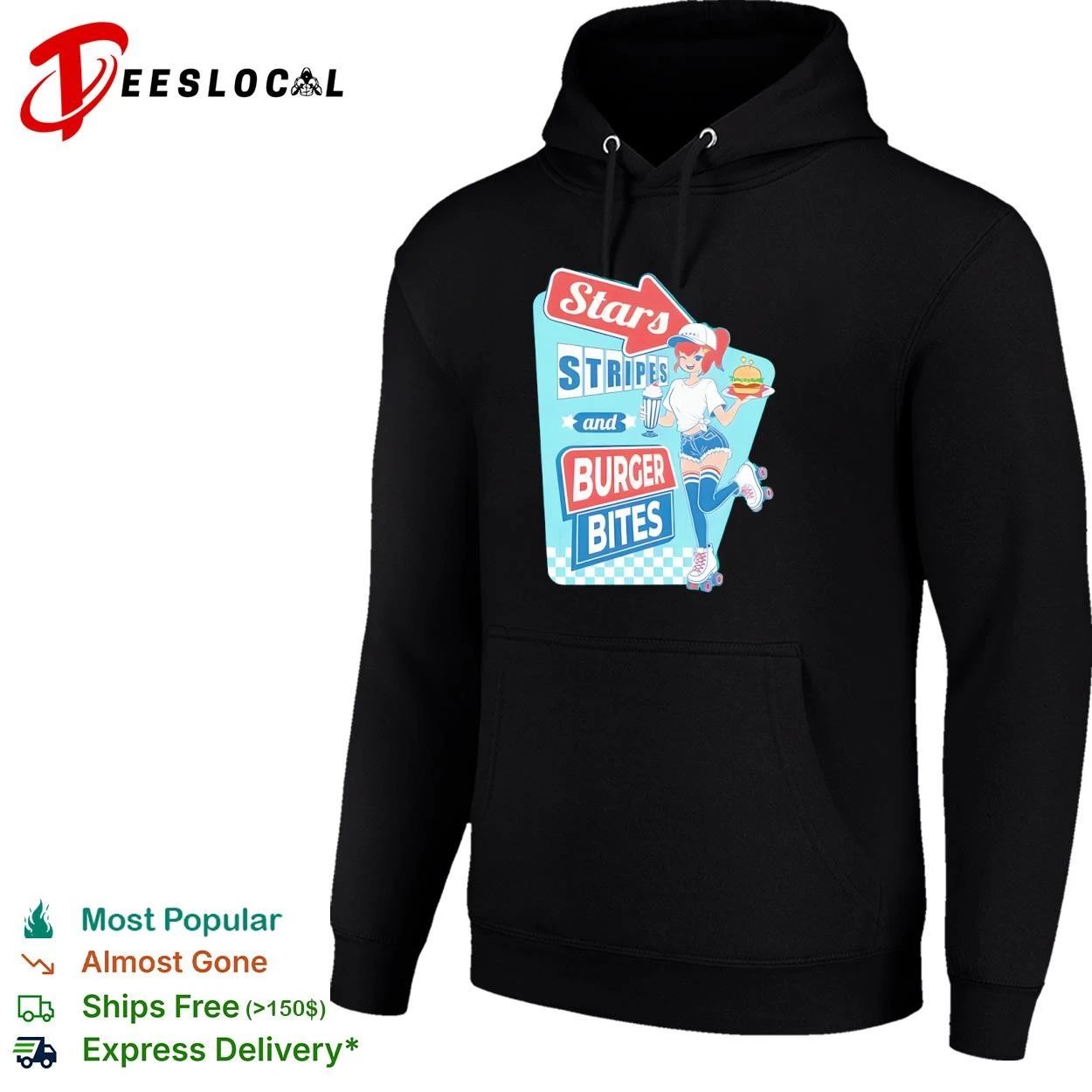 Stars Stripes and Burger Bites retro diner T-shirt
