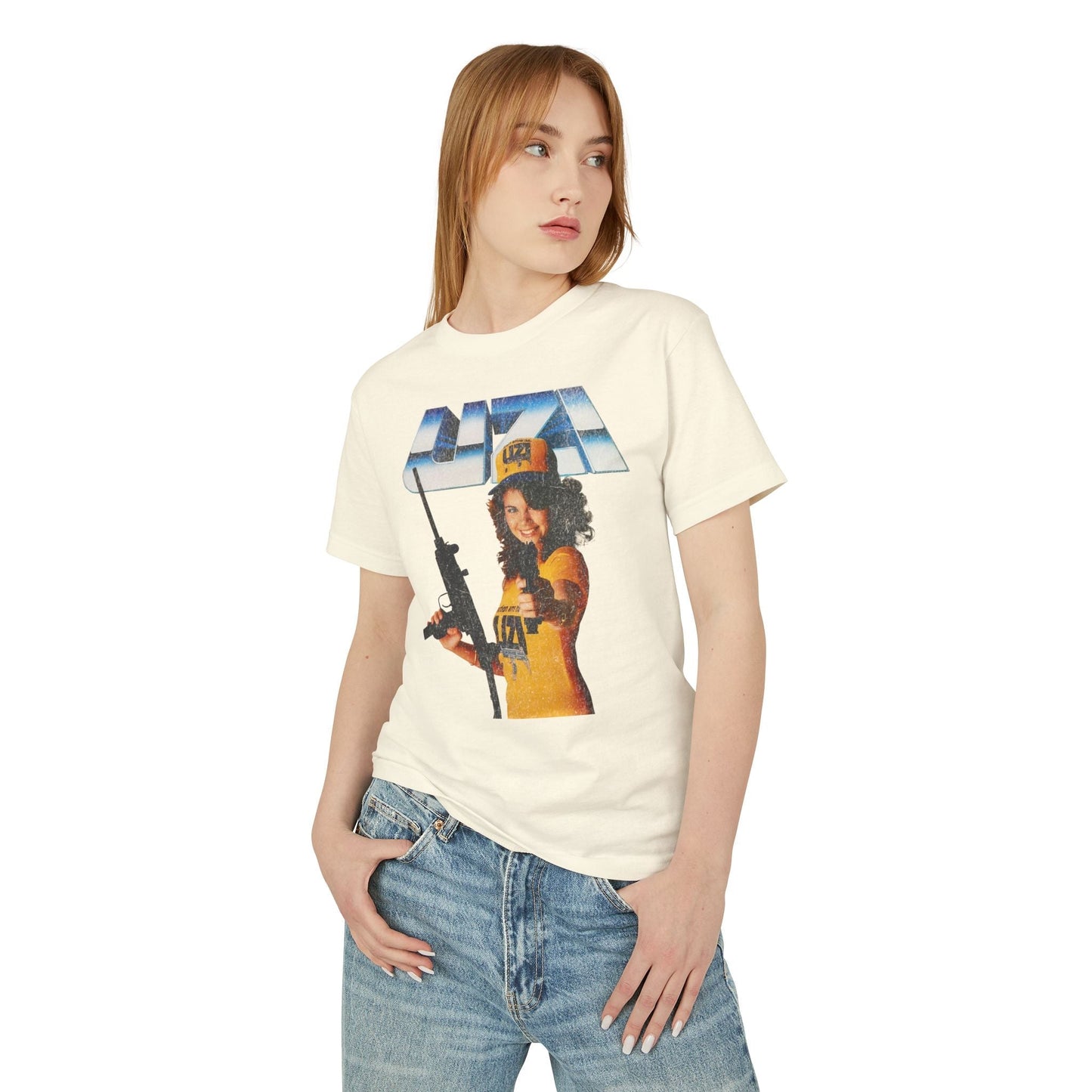 Vintage 80s Retro Gun Ad Graphic Tee.