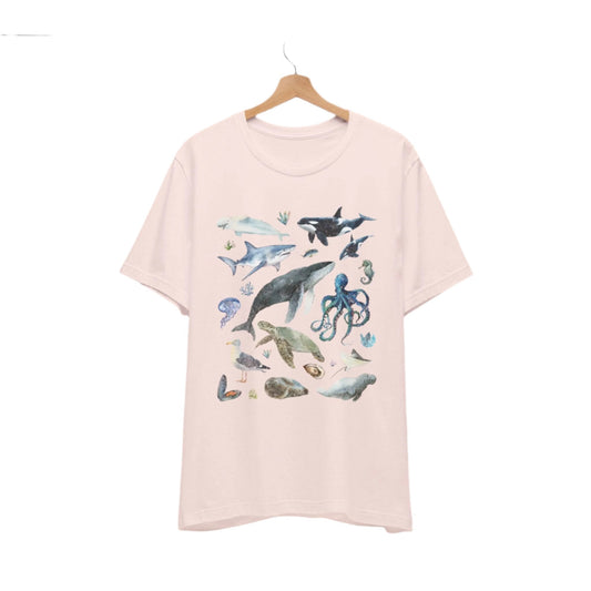 Vintage Ocean Animals Water Color Retro Graphic T-shirt