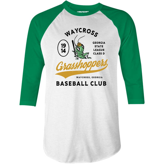 Waycross Grasshoppers - Georgia - Vintage Defunct Baseball Teams - 3/4 Sleeve Raglan T-Shirt