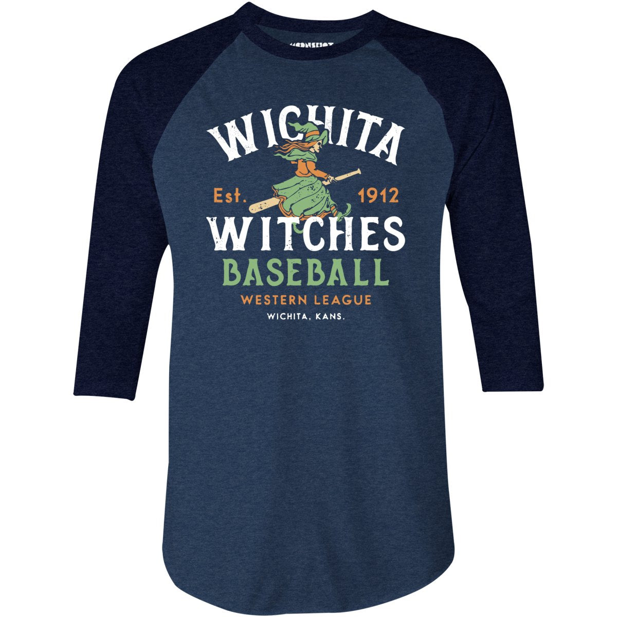 Wichita Witches - Kansas - Vintage Defunct Baseball Teams - 3/4 Sleeve Raglan T-Shirt