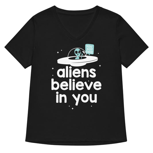 Aliens Believe In You Women's V-Neck Tee