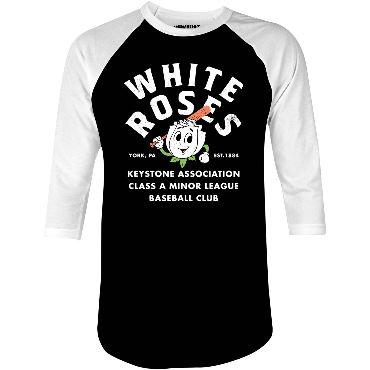 York White Roses - Pennsylvania - Vintage Defunct Baseball Teams - 3/4 Sleeve Raglan T-Shirt