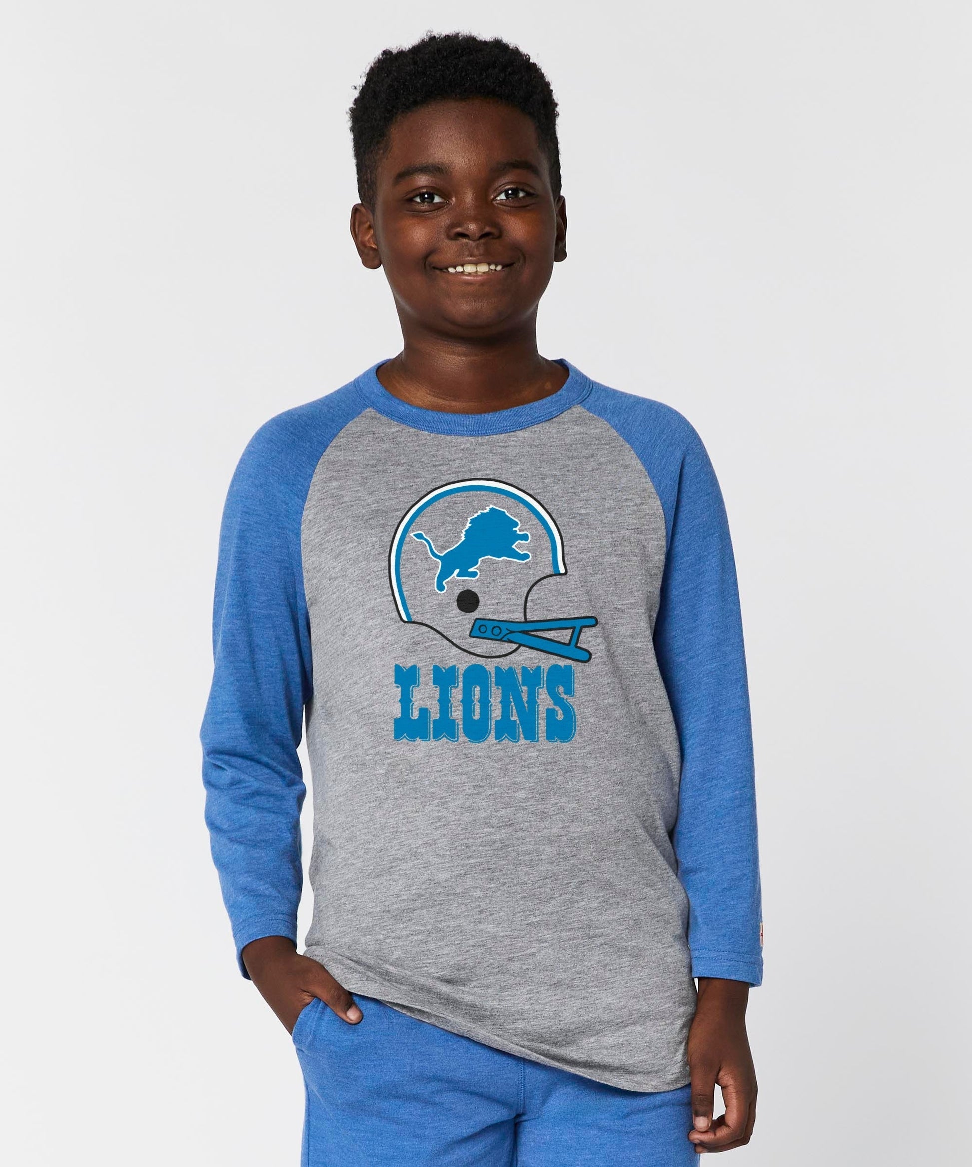 Youth Detroit Lions Big Helmet Raglan