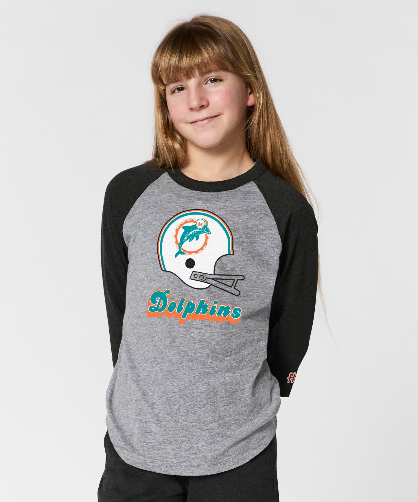 Youth Miami Dolphins Big Helmet Raglan