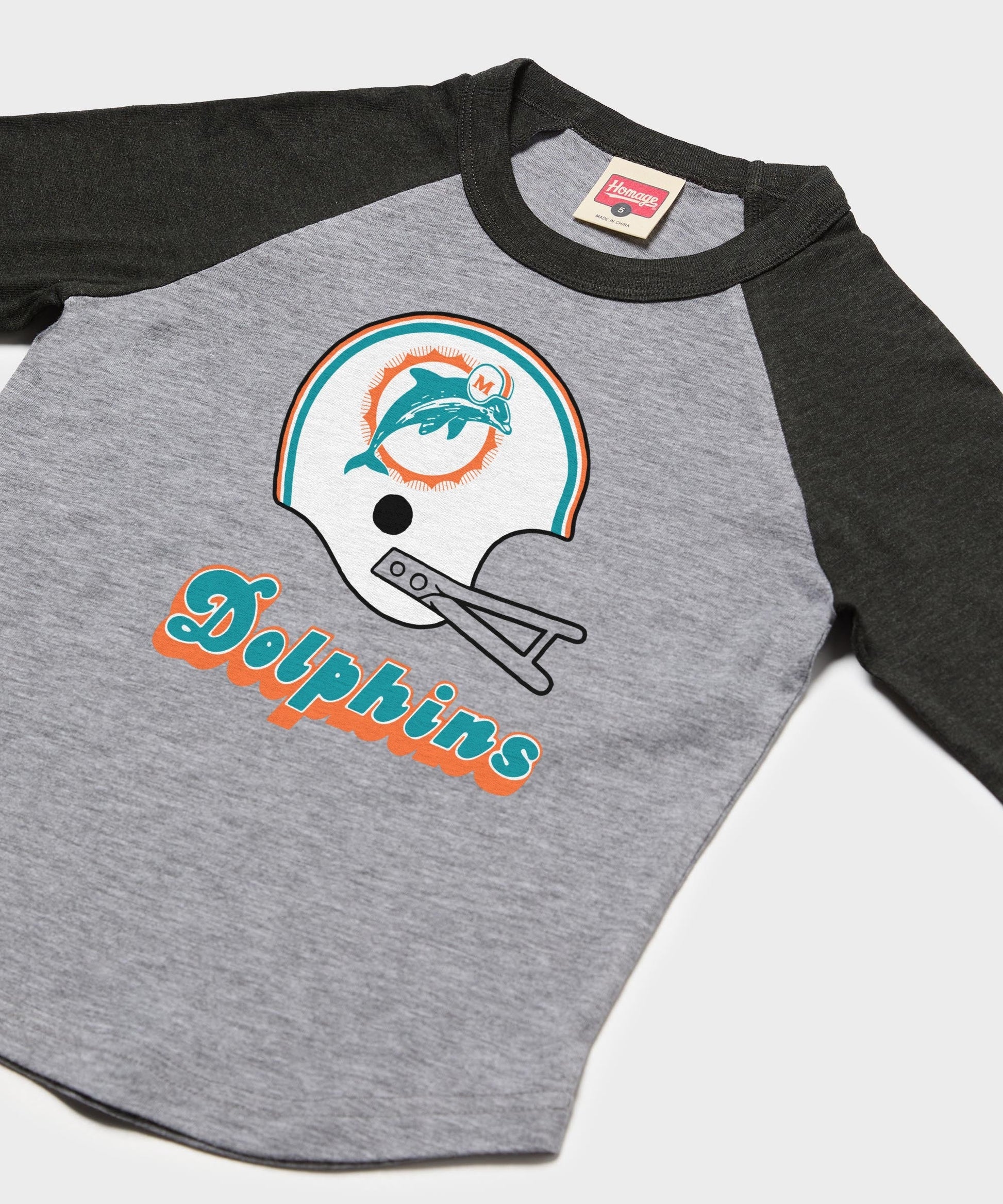 Youth Miami Dolphins Big Helmet Raglan